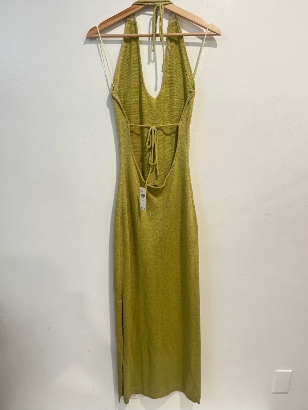 Anthropologie Flat White knit green Halter Maxi Dress slit dress NWT size small - Picture 7 of 14
